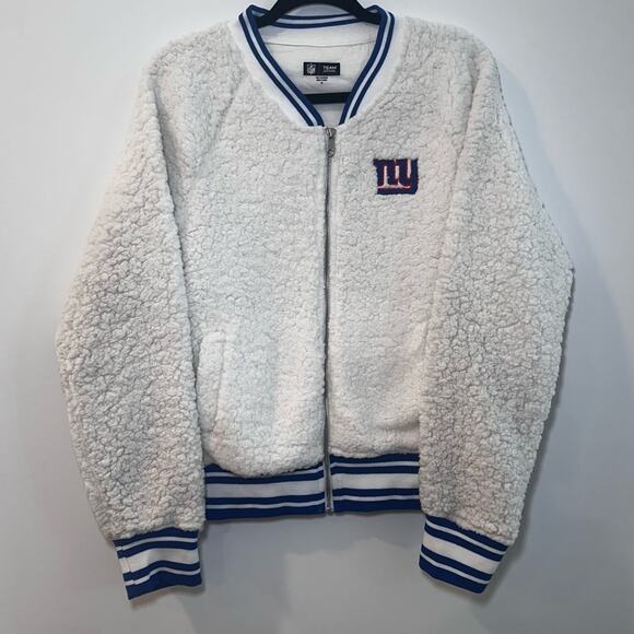 New Era New York Giants Cream Athletic Sherpa Full-Zip Bomber Jacket Women’s Med - Picture 7 of 13